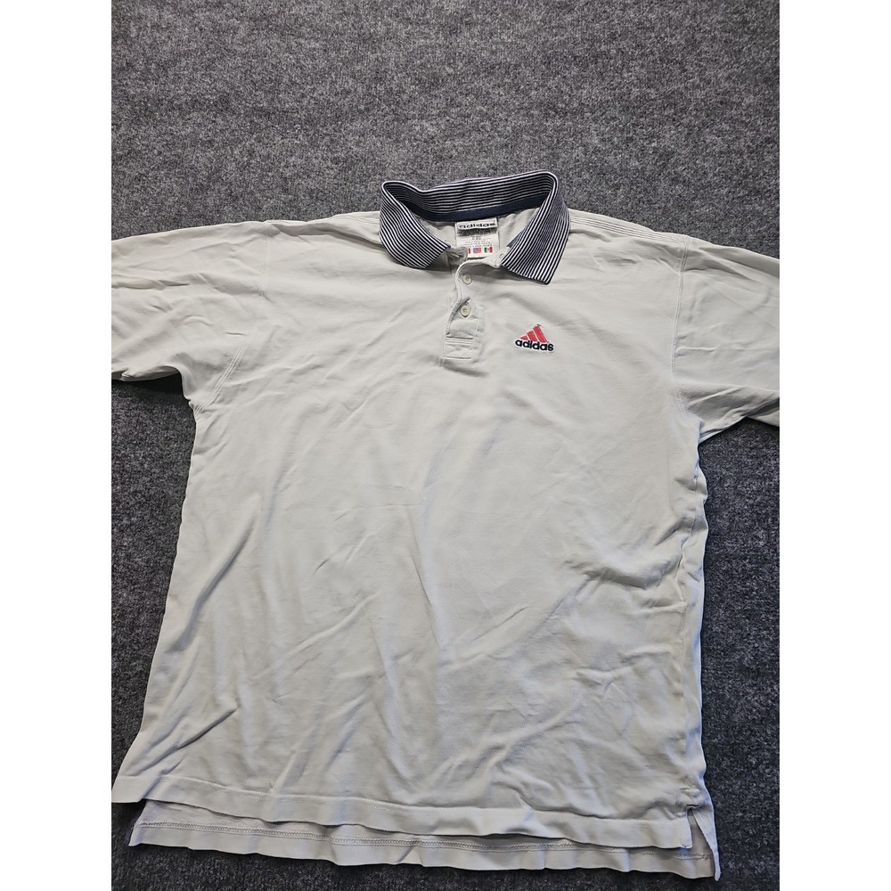 Vintage Adidas Golf Polo Shirt Mens Large White Cotton Short Sleeve "FLAWS"